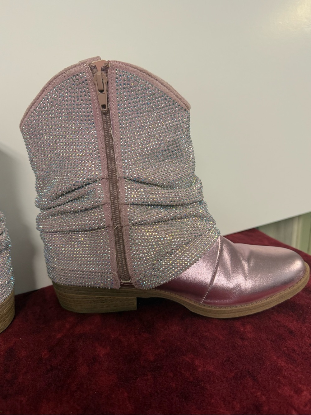 Steve Madden Jlassy Girls Size 4 Pink Rhinestone Western Cowboy Boots Sparkle - Picture 7 of 10